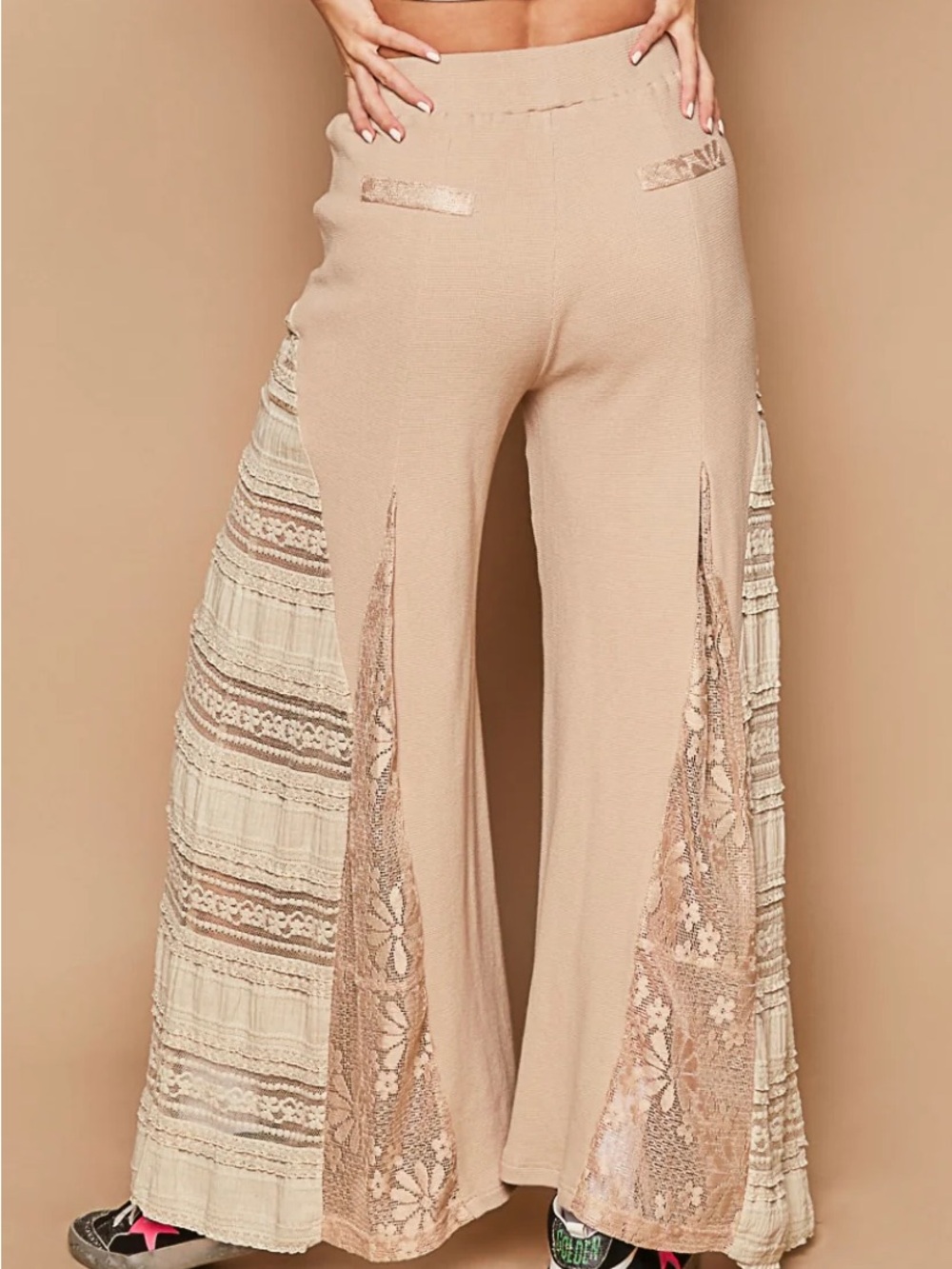 POL Mykonos Lace Paneled Wide Leg Pants - Size L - Picture 2 of 8
